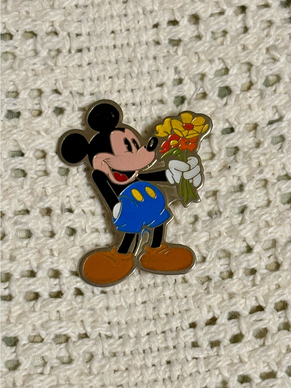 SALE! Disney Mickey Mouse Enamel Pin - Blue Shorts, Brown Shoes, Yellow Flowers